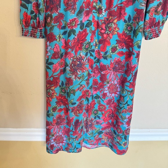 Talbots Satin Fit & Flare Blue Blooming Floral Side Tie Midi Dress Size 2P NEW - Picture 13 of 16